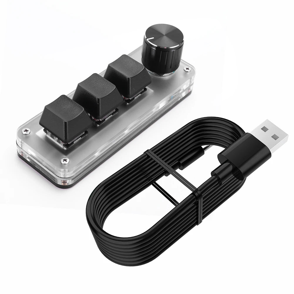 3 Key 1 Knob/4 Key Mini Mechanical BT Keyboard RGB Wired USB Mechanical Macropad Red Switches for Gamers/Designers/Video Editor