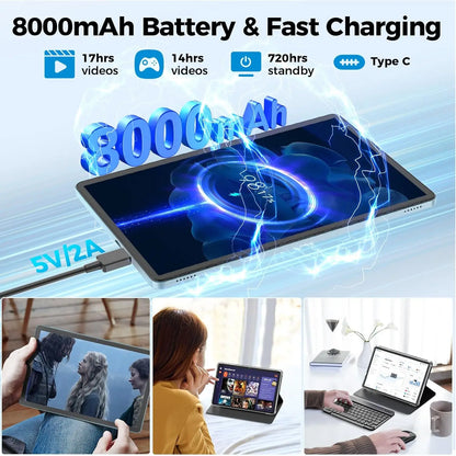 Android Tablet, 11 Inch Android 15 Tablet with Keyboard, 24GB+128GB, 2TB Expand, 8000mAh, 5MP+13MP, 5G WiFi, Mi IPS Touch Screen