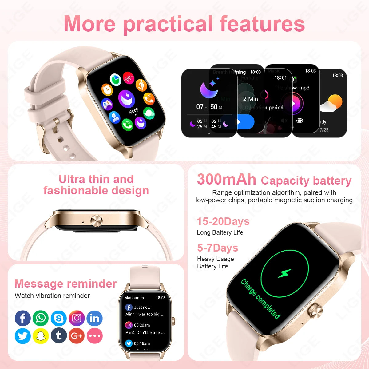 Fashion Smart Watch Men Women 1.85” HD Screen Custom Watch Face Health Monitor Women’s Watch Bluetooth Call Sports Smartwatches