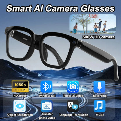 New Smart Glasses 500W HD Camera 1080P Video/Photo Record AI Translation Waterproof Bluetooth Call Smart Glasses Women Men