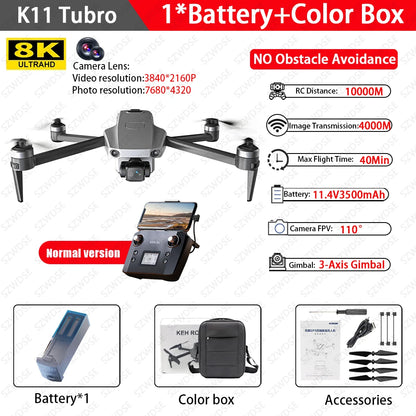 K11 Tubro Professional Drone With 8K Camera 3-Axis Gimbal Obstacle Avoidance Touch Screen FPV Drone Brushless GPS RC Quadcopter