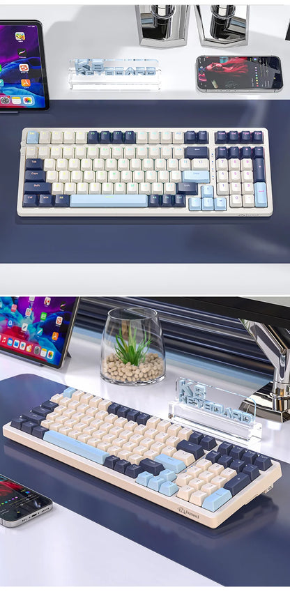 K8 100 Key Wireless Mechanical Keyboard Tri-mode Connection,Full Key Hot Swap,lighting Effects,Gasket Muffler Structure, Laptops