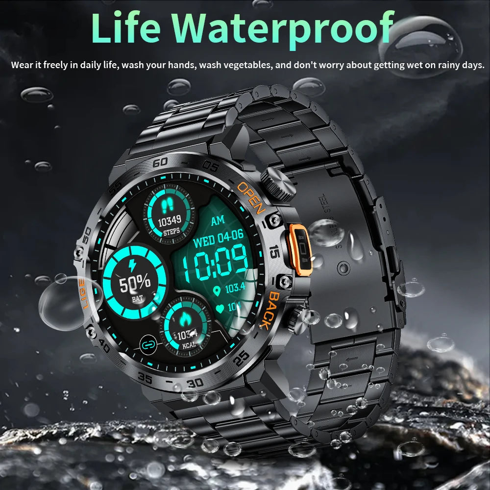 LIGE 2025New Smart Watch Men 360*360 AMOLED HD Screen Waterproof Sport Fitness Watches Flashlight New Smartwatch For Android ios