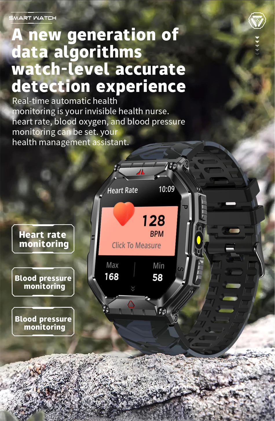 2.1 Inch AMOLED HD Screen Smartwatch Men Compass GPS Outdoor Sports Health Monitoring 1ATM Waterproof Bluetooth Call Smart watch