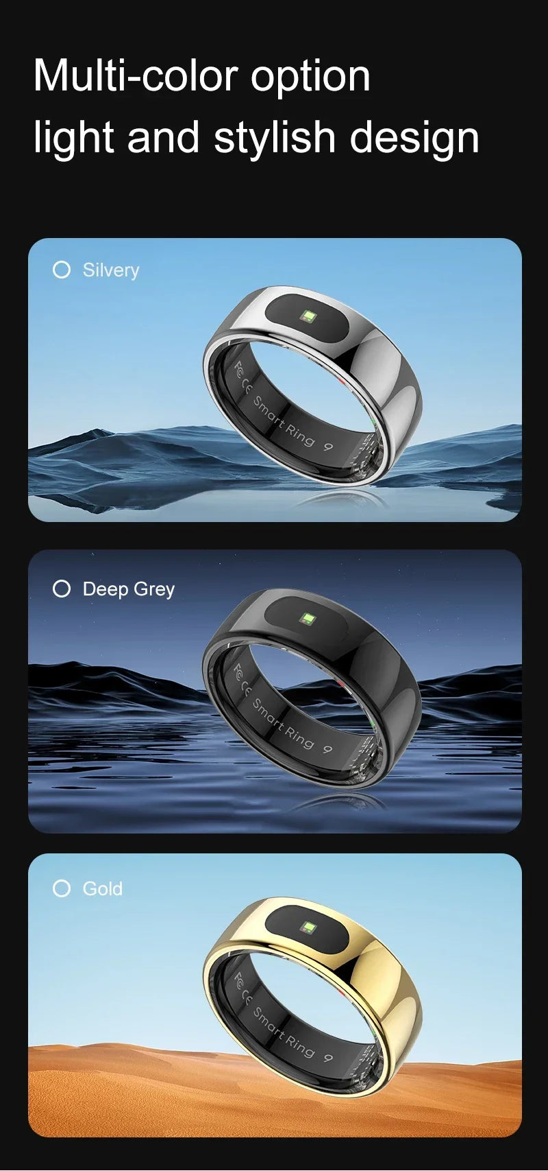 Smart Ring with Case-Skin Temperature Measure,Message Call Reminder,Sport Health Sleep Monitor,IP68 5ATM,Touch Control Rings