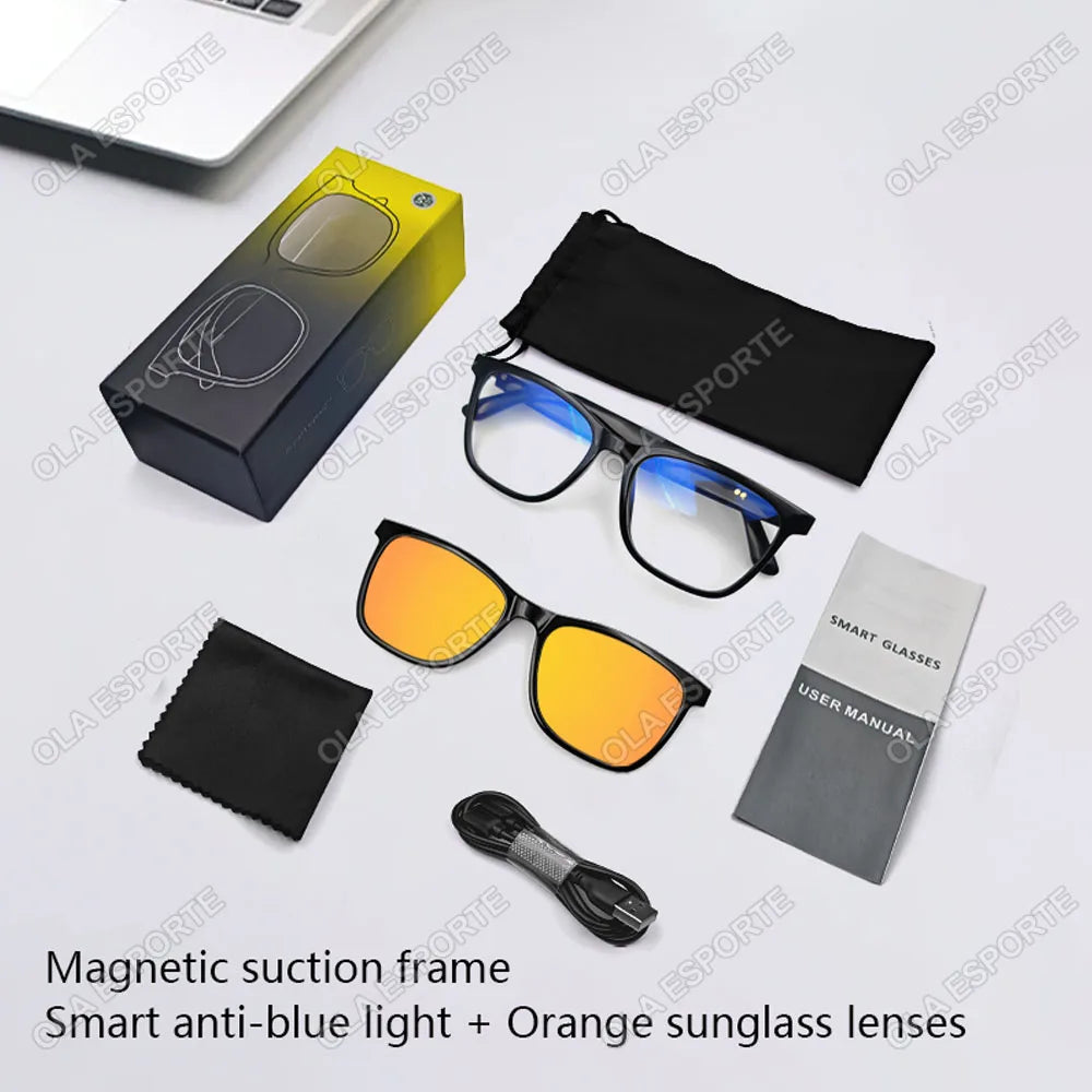 Hot GS05 Smart Glasses For Men 2 in 1 UV Protection Portable Polarized Anti-blue light Black Frame White Lenses Music Sunglasses