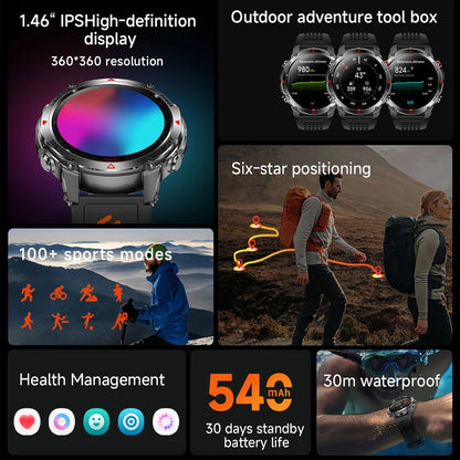 Built-in GPS Positioning Smart Watch Men 1.46 Inch HD Screen Compass 100+ Sport Mode 30M Waterproof Bluetooth Call Smartwatch