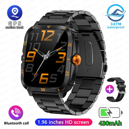 3ATM Waterproof Smartwatch Men 1.96 Inch HD Screen GPS Sports Fitness Tracker Health Monitoring Bluetooth Call Sport Smart Watch