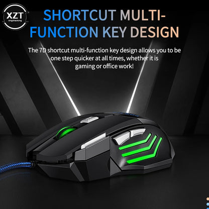 Professional Wired Gaming Mouse 7 Button Ergonomic USB Optical Mice 5500 DPI Backlight Adjustable for PC Gamer Computer Desktop