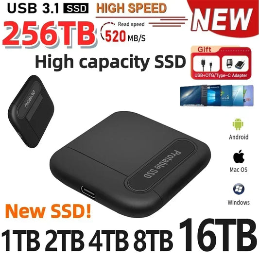 Original External Hard Drive 256TB Portable SSD Hard Disk USB3.1 Type-C Solid Drive Storage Device for Laptop/PC/Desktop/Phones