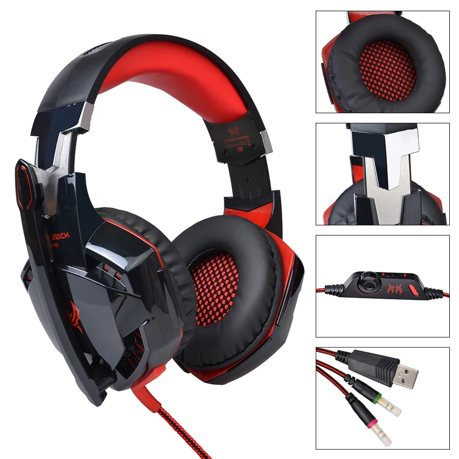 G2000 Gaming Headsets Big Headphones with Light Mic Stereo Earphones Deep Bass for PC Computer Gamer Laptop PS4 New X-BOX