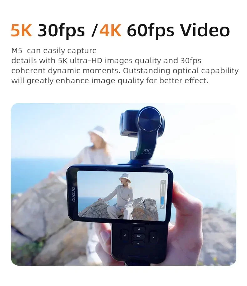 M5 Vlog Action Camera 5K 30fps/ 4K 60fps 3-Axis Anti-shake Digital Video Camcorder 180° Rotation Lens 3.5"Screen Face Tracking
