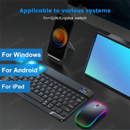 Keyboard For Tablet Android iOS Windows Wireless Keyboard and Mouse Bluetooth-compatible Rainbow Backlit Mouse For iPad Phone