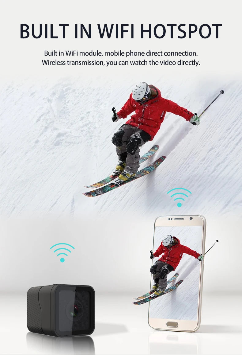 1080P HD Portable Sports Mini Camera with Hotspot WiFi Waterproof Camera, Motorcycle and Bike Camera Anti Shake Outdoor Sports