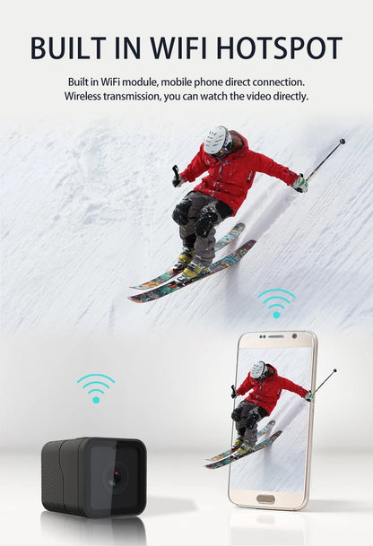 1080P HD Portable Sports Mini Camera with Hotspot WiFi Waterproof Camera, Motorcycle and Bike Camera Anti Shake Outdoor Sports