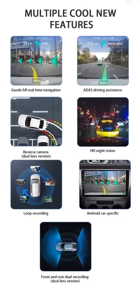 Dash Cam Car USB ADAS DVR HD1080P Special for Android Multimedia Player Dual-lens Front Rear 170 Degree Recorder Reverse Vision