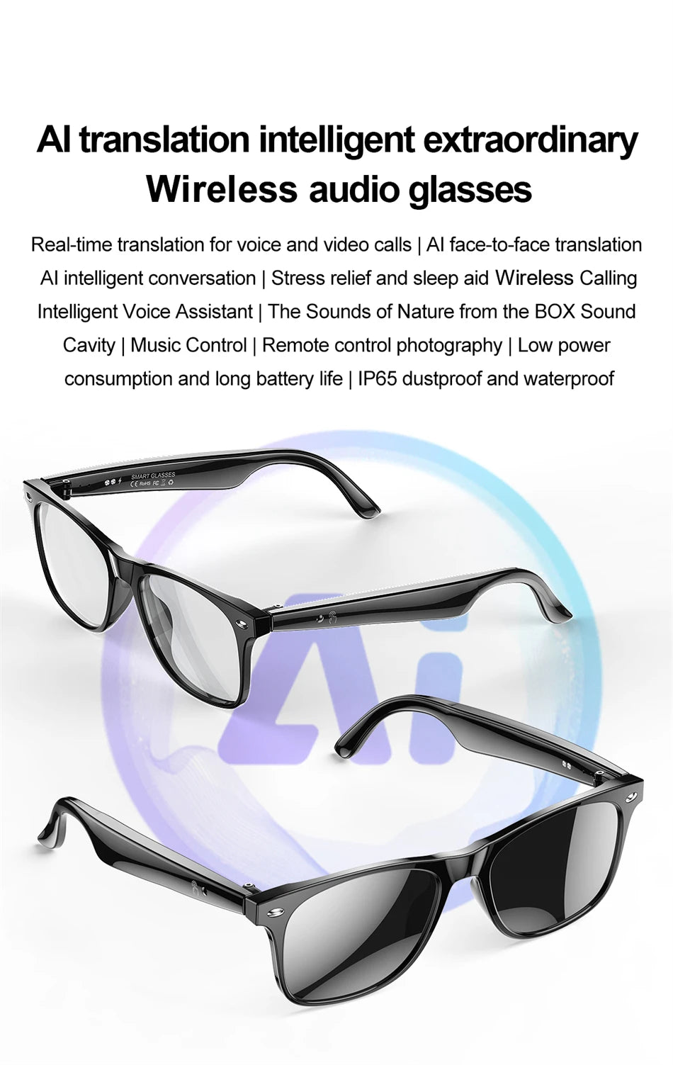 2025 New Smart Glasses Multiple Language Real-time Translation Wireless Call Music Play Sunglasses Waterproof Mens Smart Glasses