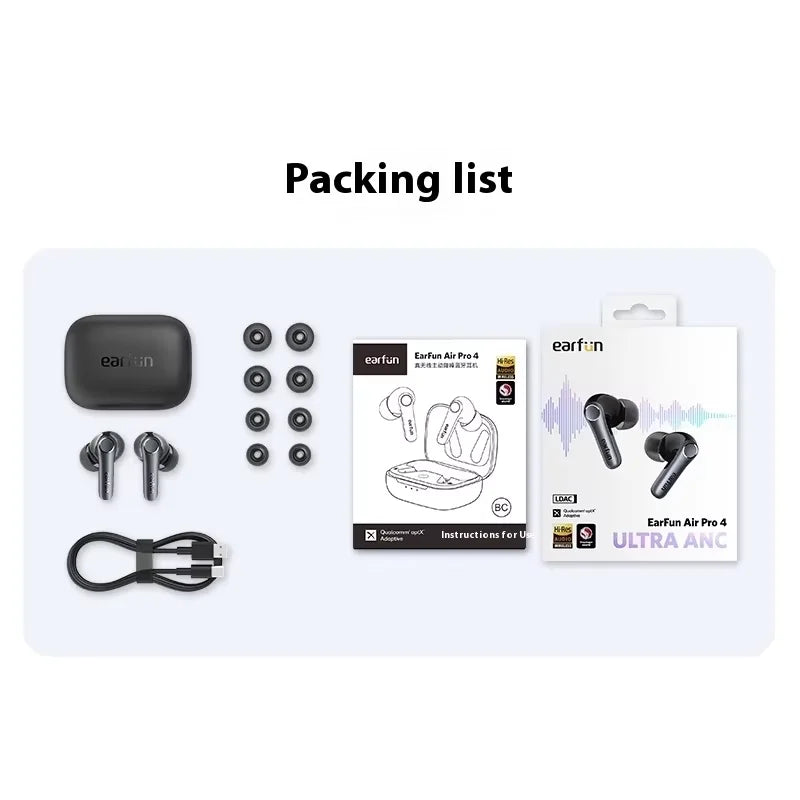 EarFun Air Pro 4 Wireless Earphone Active Noise Reduction HI-FI Bluetooth5.4 Earphones E-sports IPX5 Waterproof PC Gamer Earbuds