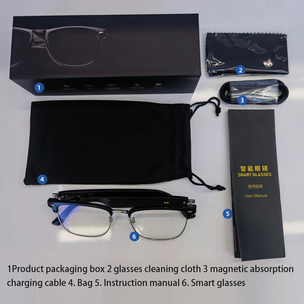 Smart Glasses with Touch Control and Bluetooth Connection Ideal for Listening to Wireless Earbuds and Using Smartwatch Features
