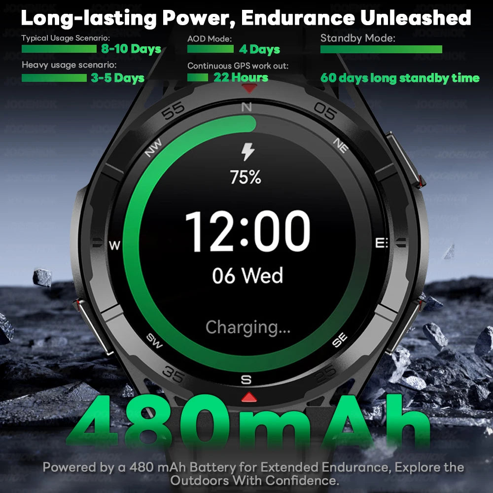 GPS Smartwatch Men 1.43" AMOLED 10ATM Waterproof Bluetooth HD Call Compass Altitude Barometer Multi Sport Mode Smart Watch