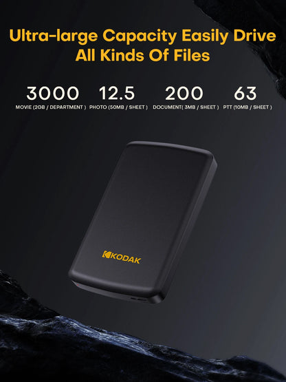KODAK External Hard Drive 1T 500GB USB3.0 High Speed Gaming Storage Portable External Disk for Laptop Desktop PS4 PS5