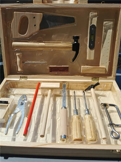 Children Real Life Wooden Carpenter's Box Tools Boy's Pretend Toy Wood Tools Set Hammer Screwdriver Manual Skill Learning