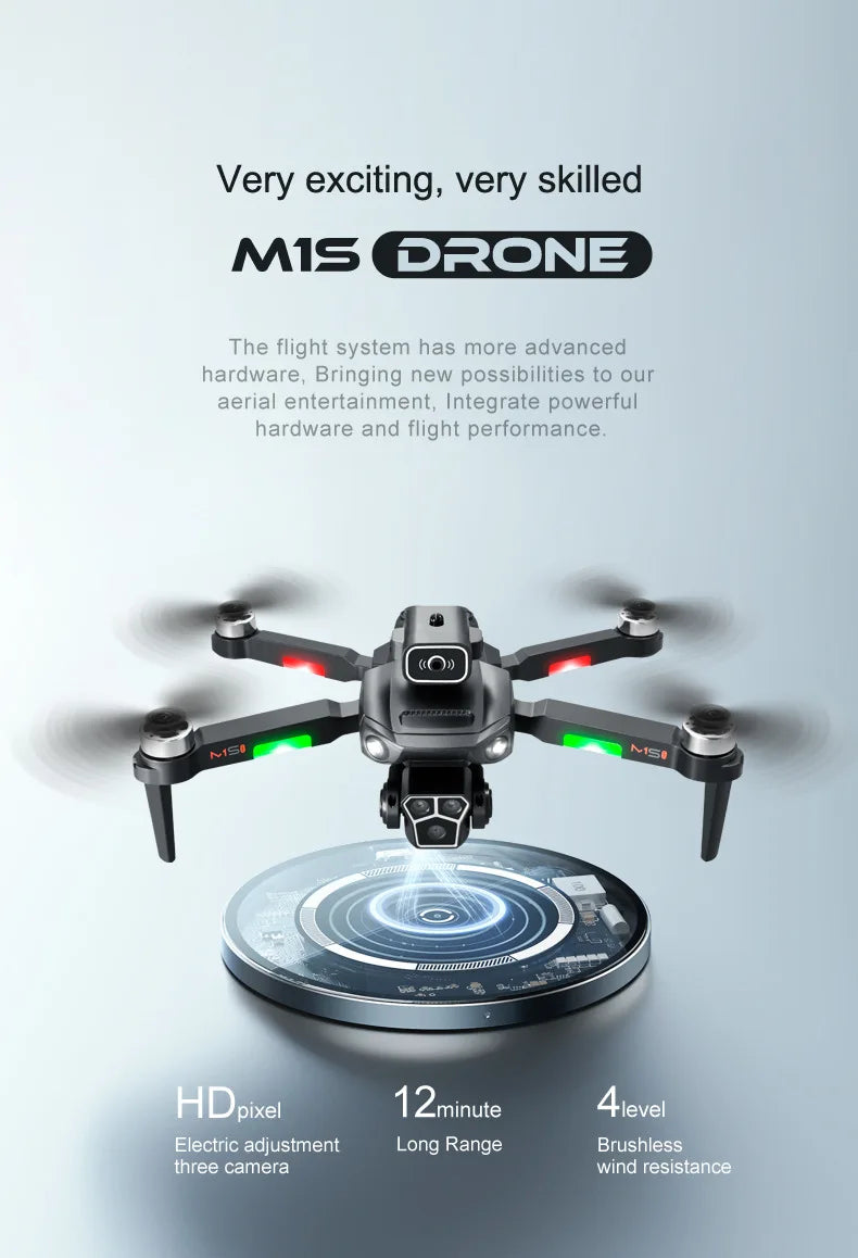 M1S Drone 4K Three Camera Brushless Motor Wide Angle Optical Flow Localization Four-way Obstacle Avoidance RC Quadcopter toys