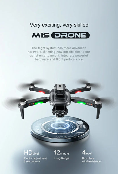 M1S Drone 4K Three Camera Brushless Motor Wide Angle Optical Flow Localization Four-way Obstacle Avoidance RC Quadcopter toys
