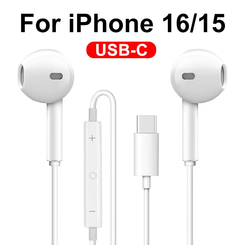 2024 Headphones For iPhone 16 Pro Max 15 14 13 12 11 Mini in-ear Earphones X XS XR 7 8 6 6S Plus Wired Headset Phone Accessories