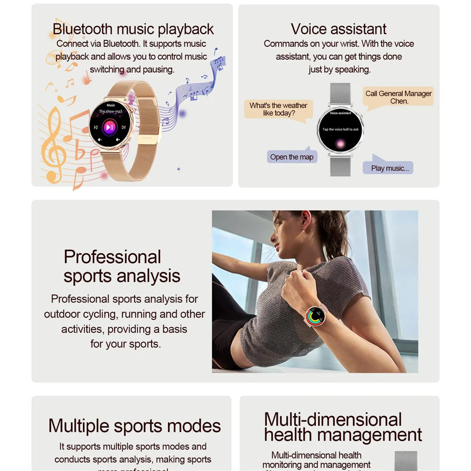 2025 New Fashion Bluetooth Call Smart Watch Women AMOLED HD Screen Health Monitoring 100+ Sports Mode Smartwatches IOS