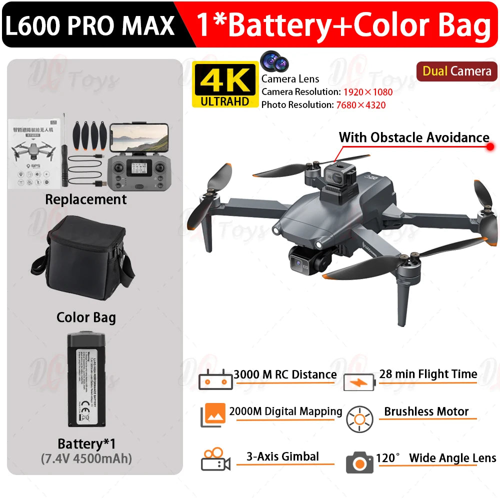 L600-1/L600 PRO MAX Remote control drone with screen Dual camera 4K Professional dron with camera GPS FPV quadcopter 3KM flight