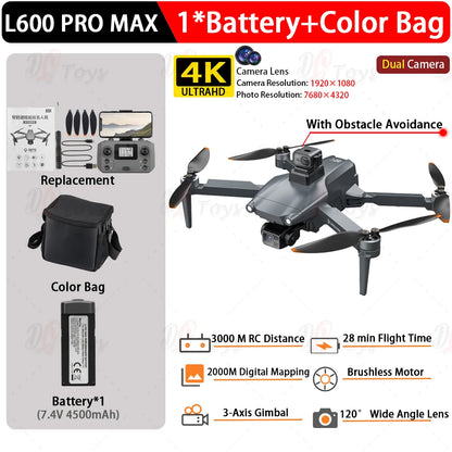 L600-1/L600 PRO MAX Remote control drone with screen Dual camera 4K Professional dron with camera GPS FPV quadcopter 3KM flight