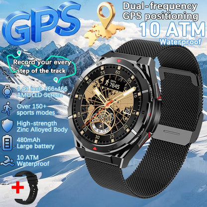 GPS Smartwatch Men 1.43" AMOLED 10ATM Waterproof Bluetooth HD Call Compass Altitude Barometer Multi Sport Mode Smart Watch