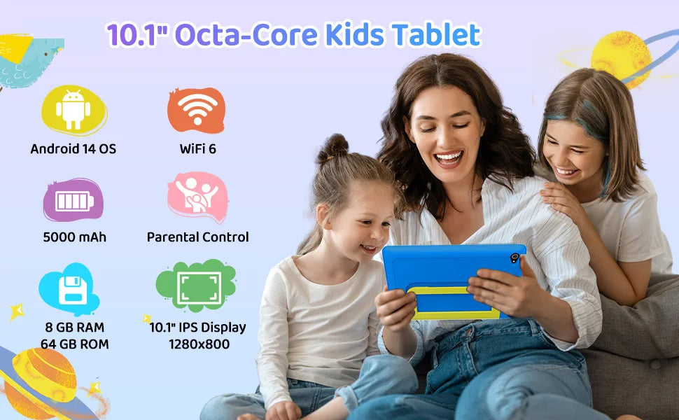 URAO 10 Inch Cartoon Pattern Kids Tablet Android Octa-Core 8GB RAM 64GB ROM Learning Education Games Tablets Children's Gifts