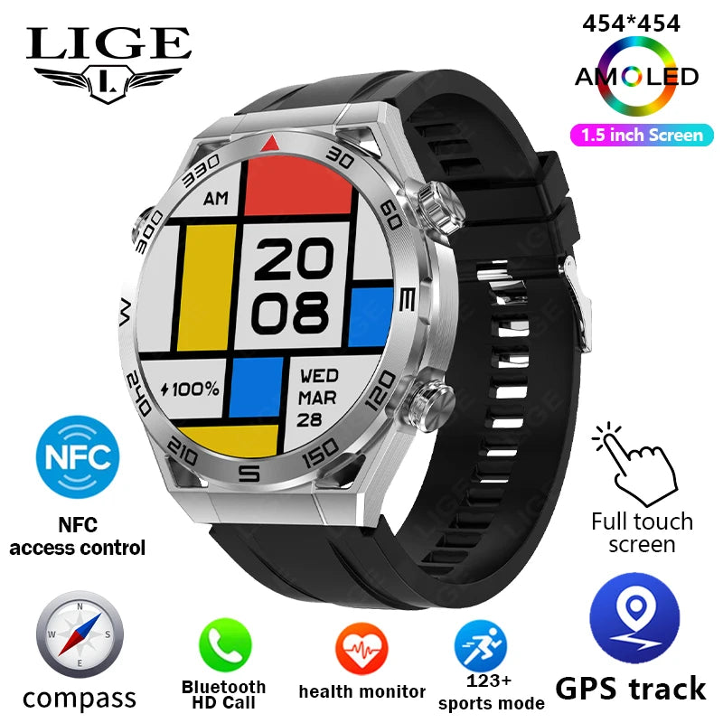 For IOS Android NFC Smart Watch Men GPS Tracker AMOLED 454*454 HD Screen Heart Rate ECG+PPG Bluetooth Call Smartwatches 2024 New