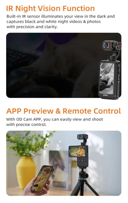 M5 Vlog Action Camera 5K 30fps/ 4K 60fps 3-Axis Anti-shake Digital Video Camcorder 180° Rotation Lens 3.5"Screen Face Tracking