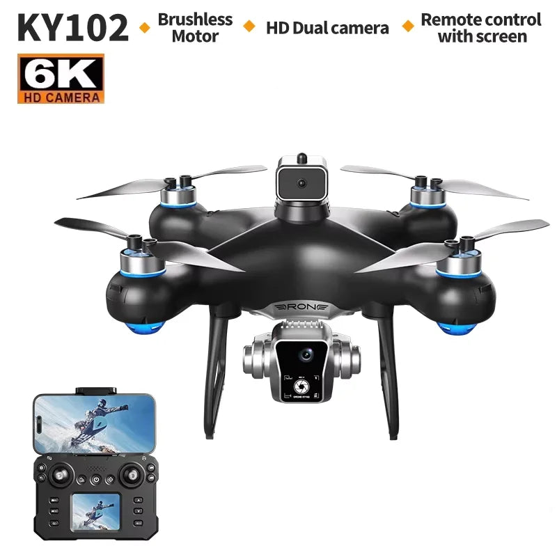 New KY102 Remote Control Drone With 8K HD Dual Cameras 360°Obstacle Avoidance Brushless Motors Screen Aerial Photography RC Toy