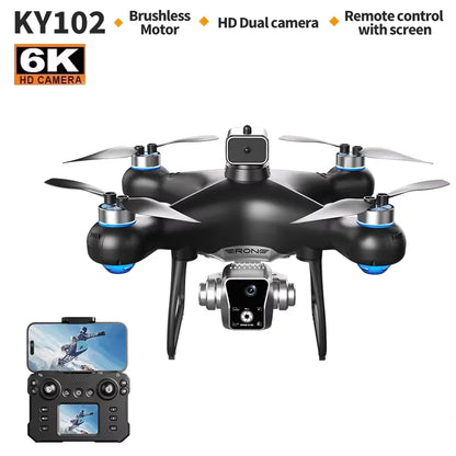 New KY102 Remote Control Drone With 8K HD Dual Cameras 360°Obstacle Avoidance Brushless Motors Screen Aerial Photography RC Toy