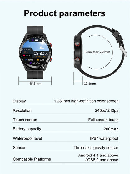 Men's Full Touch Screen Smartwatch 100+ Sport Modes Heart Rate ECG+PPG Monitoring Watch GT Series Bluetooth Call Smart Watch