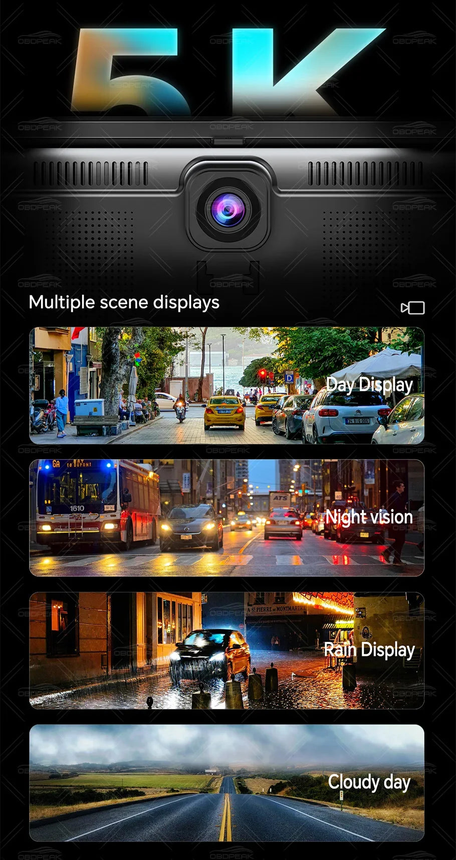 Dash Cam 5K Front Rear Car Camera Wireless CarPlay & Android Auto  WiFi GPS 11.3" Touch Screen GPS Navigation Night Vision DVR