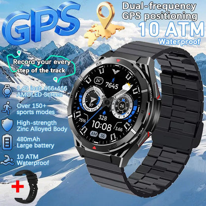 GPS Smartwatch Men 1.43" AMOLED 10ATM Waterproof Bluetooth HD Call Compass Altitude Barometer Multi Sport Mode Smart Watch