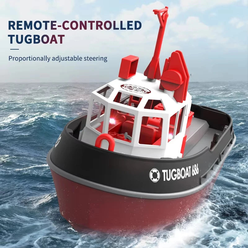 RC Boat 686 2.4G 1/72 Powerful Dual Motor Long Range Wireless Electric Remote Control Tugboat Model Toys for Boys Gift