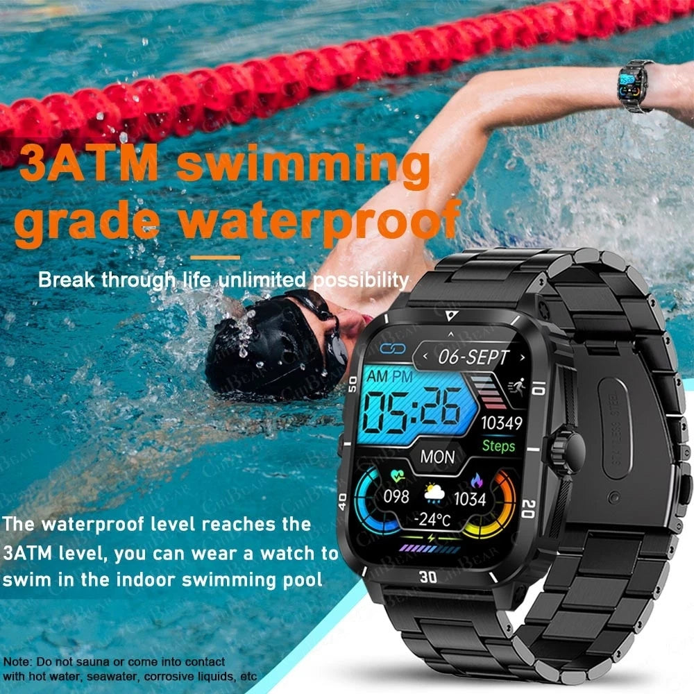 3ATM Waterproof Smartwatch Men 1.96 Inch HD Screen GPS Sports Fitness Tracker Health Monitoring Bluetooth Call Sport Smart Watch