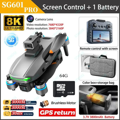 SHOU601PROMAX With Screen GPS Drone Aerial 8K HD Professional Quadcopter Obstacle Avoidance Brushless Remote Control Aircraft