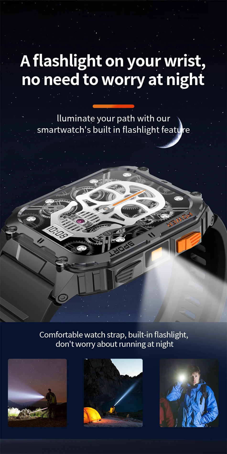 LIGE 1.91-inch Screen Men Smart Watch Led Lighting IP68 Waterproof Watch Outdoor Sport Health Monitor Smartwatch For Android IOS