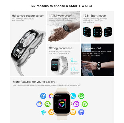 LIGE 2025 Smart Watch For Android IOS Phone 2.01" 3D Curved Screen Bluetooth Call Blood Oxygen Heart Rate Smart Watch Women Men