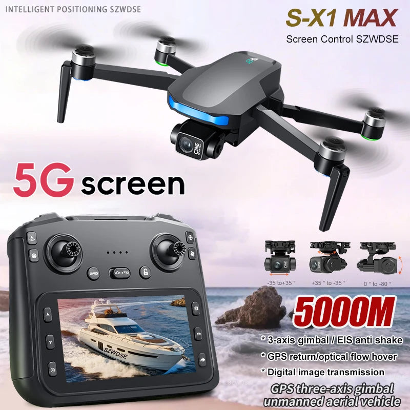 S-X1 GPS Drone 4K Professional HD Dual Camera 5G WIFI Brushless FPV Quadcopter Foldable 3-axis Gimbal Aerial Photography RC Dron
