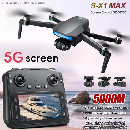 S-X1 GPS Drone 4K Professional HD Dual Camera 5G WIFI Brushless FPV Quadcopter Foldable 3-axis Gimbal Aerial Photography RC Dron