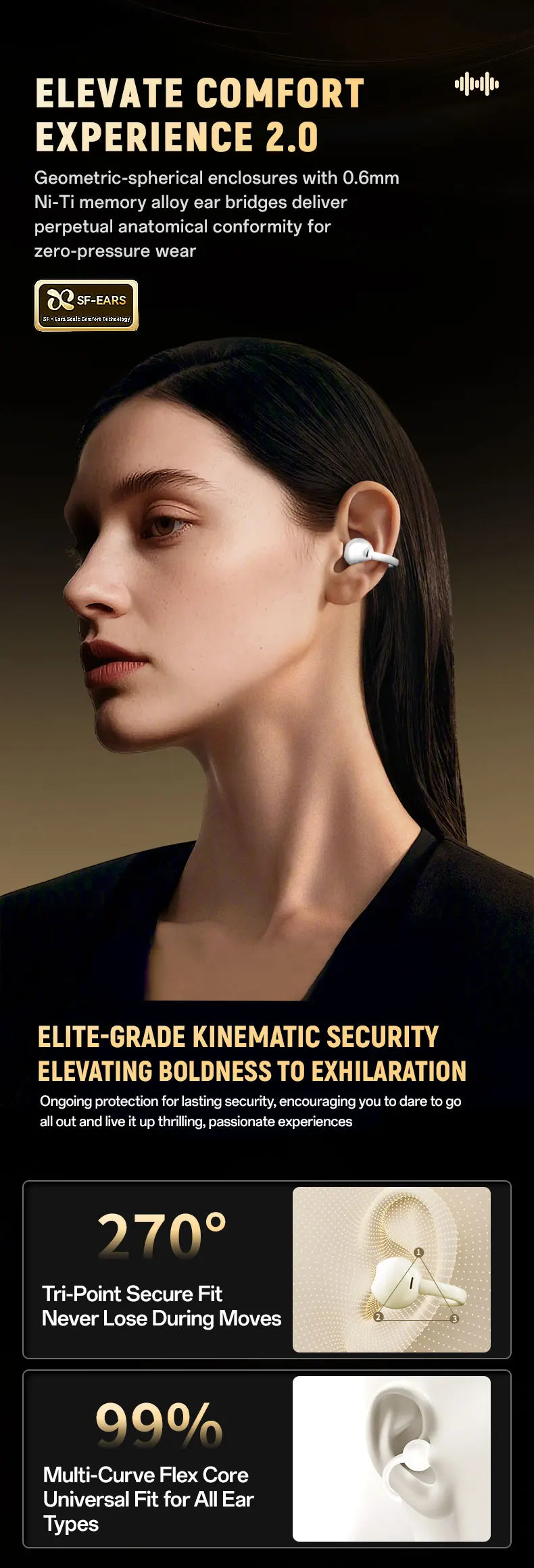 Ear Clip Earbuds 6th Gen Bluetooth 6.0 Headphones Surround Sound Earphone Touch Control Wireless Headset Noise Reduction HD Call