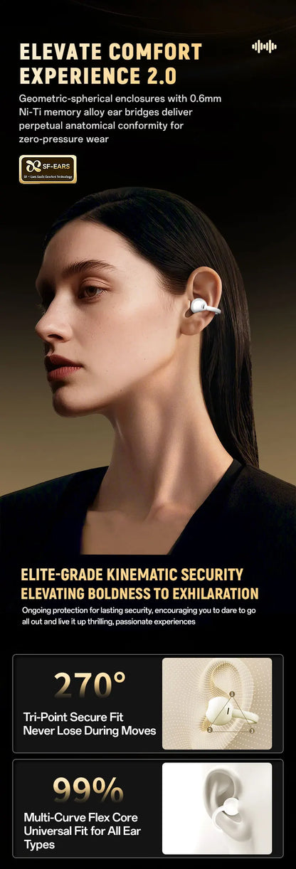 Ear Clip Earbuds 6th Gen Bluetooth 6.0 Headphones Surround Sound Earphone Touch Control Wireless Headset Noise Reduction HD Call